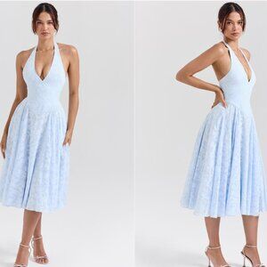 House of CB Arietta Bluebelle Floral Jacquard Halter Midi Dress NWOT